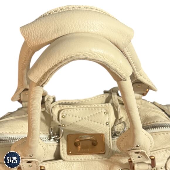 Chloé Paddington Beige Soft Leather Satchel Padlock Top Handle Bag Purse Luxe - Picture 7 of 16